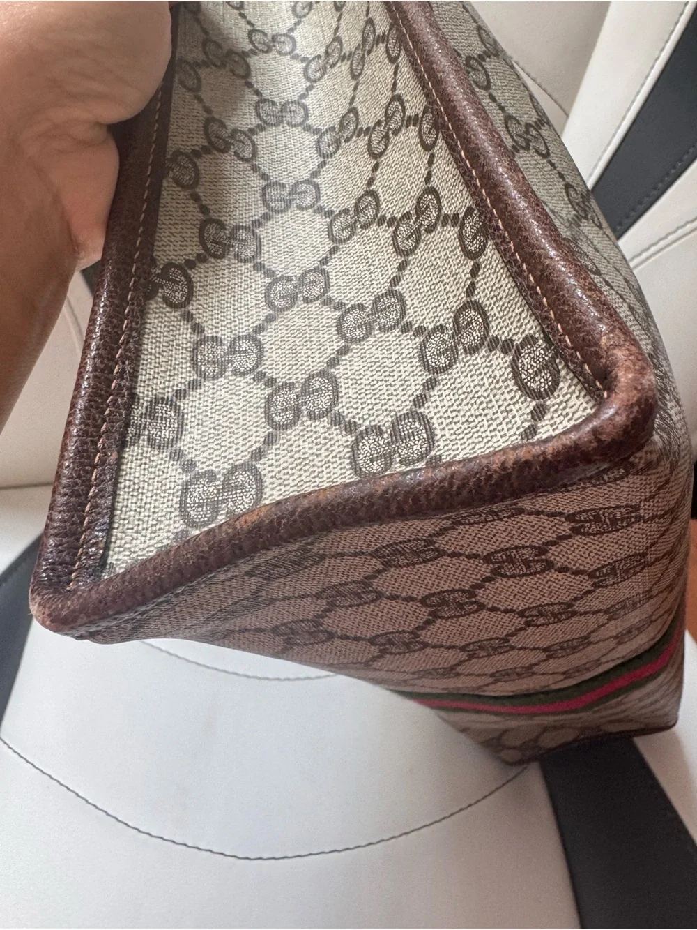 Gucci GG Canvas Briefcase with Green and Red Web Stripe